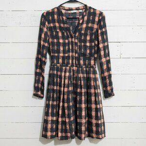 Tylho X-Small Black Brown Plaid Dress Long Sleeve Mini Button Front